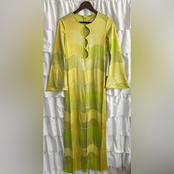 Alexis Serena Dress Lime Waves Cut out Maxi dress S XS jacquard long sleeve - Picture 5 of 14